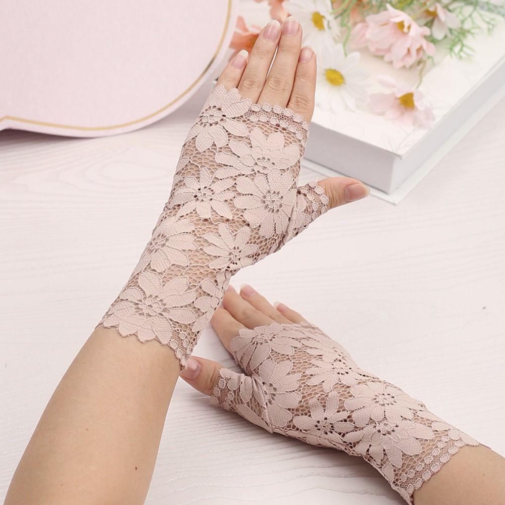Flower Pattern Fingerless Gloves Breathable Mesh Bridal Short Gloves Arm Sleeve Scar Covering