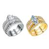 3Pcs Couple Rings Jewelry Geometric Rhinestone Electroplated Sparkling Rings for Wedding