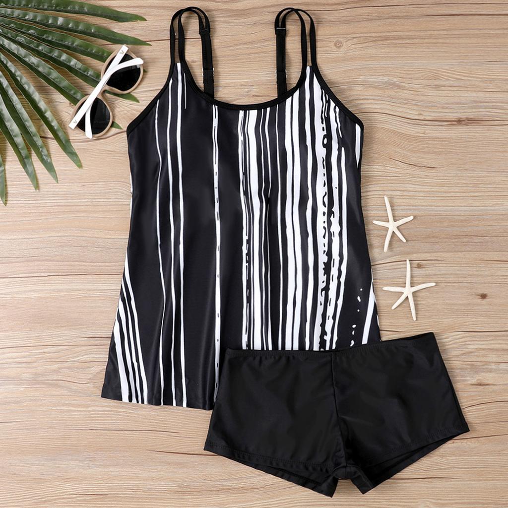 Women's Two Piece Tankini Swimsuit Set Floral Print Skirt Style Top with Built-in Padded Bra Wireless Support and Boyshort Bottom Swimwear