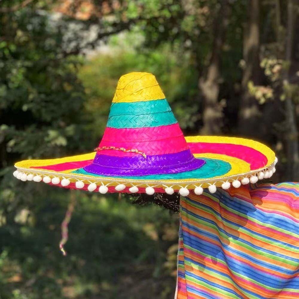Wide Brim Mexican Party Hat Natural Straw Carnival Sombrero Outdoor Mexican Straw Hats  Men Women