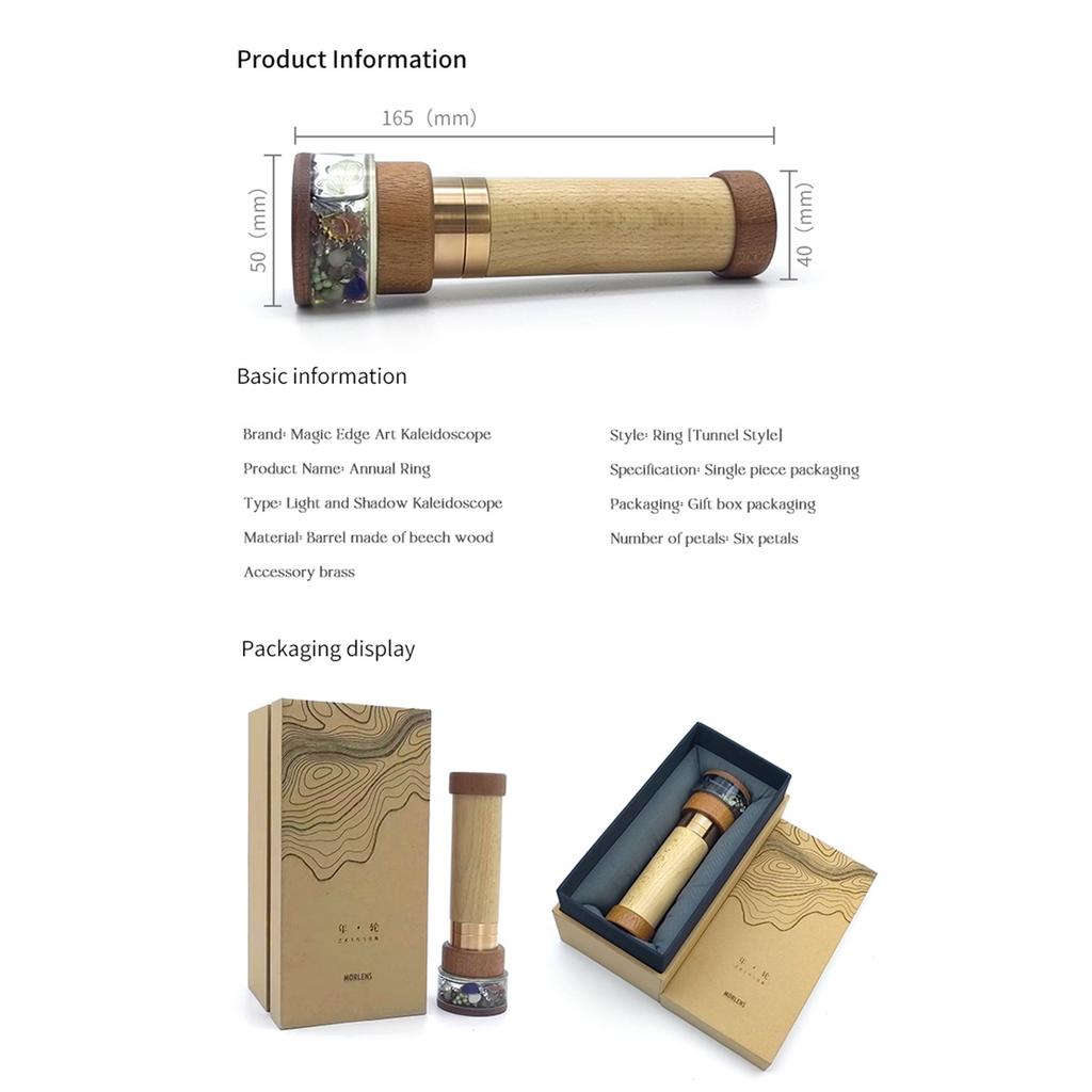 Growth Rings Wooden Nature Kaleidoscope Kit, Handmade Brass Rotatable Oil-Filled,Vintage Gift Box,Anniversary Birthday Gift
