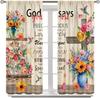 Birds Bible Verse Kitchen Curtains, Christian Rustic Flower Cross Scripture Quote Hummingbird Window Drapes For Bedroom
