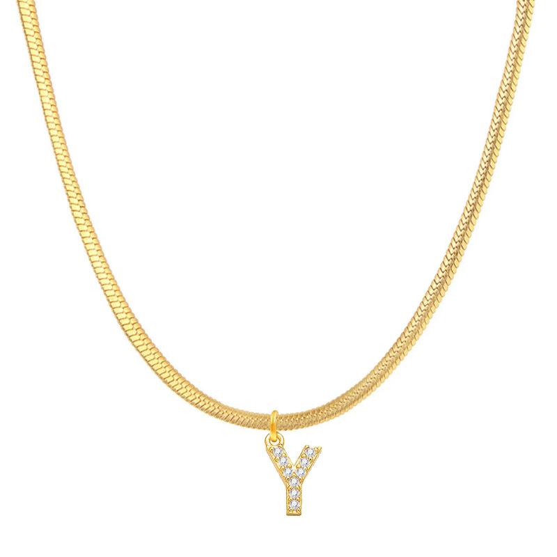 Letter Pendant Necklace in Wind Snake Bone Clavicle Chain Titanium Steel Necklace Zircon Pendant Necklace