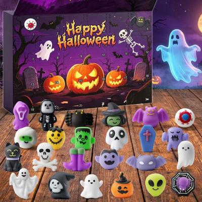 DYS Halloween Adventskalender, 24 Tage Countdown Kalender mit Stück Langsam Aufsteigenden Quetschspielzeugen, Gruselige Sammlerpuppen Geschenke für Kinder, Partygeschenke