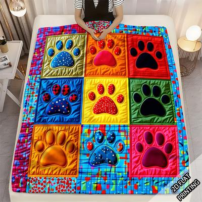 [2D Digital Print] 1pc Pop Colorful Animal Paw Print Pattern Blanket, Air Conditioner Cover Modern Abstract Geometric Design, Soft Casual Warm Blanket