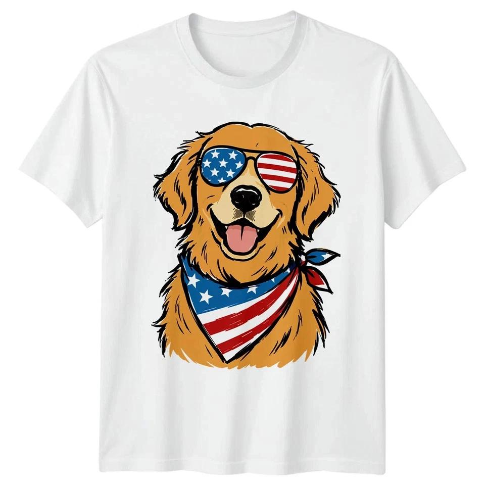 Golden Retriever USA Flag Sunglasses Unisex T Shirt 4th Of July Gift S