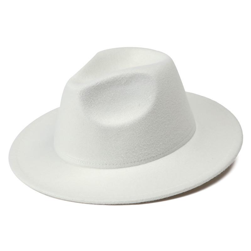 

Autumn and winter new woolen top hat men and women couple hat big eaves straight edge hat fashionable versatile jazz hat M（56-58cm）