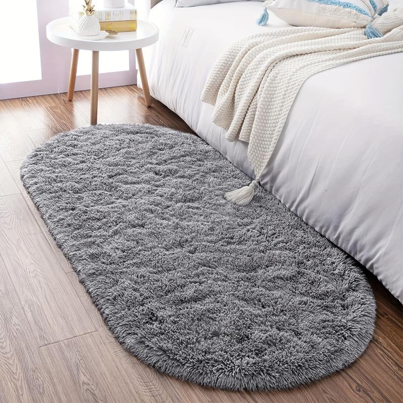Tie-Dye Oval Long Plush Carpet Living Room Sofa Coffee Table Mat Soft Children's Bedroom Bedside Rug Home Decor