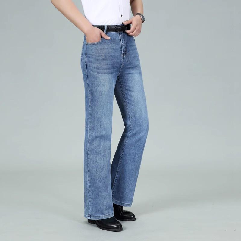 Jeans Uomo Uomo Blu Chiaro Vita Media Elasticizzati A Zampa Jeans A Zampa Designer Classico