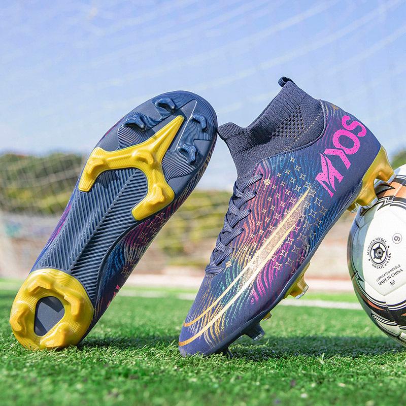 Football Shoes Men's Mandarin Ducks Long Nails High-top Students Artificial Grass Competition Training Shoes