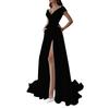 Chest wrap ruffle edge red, black and white mid-waist solid color temperament commuter dress dress evening dress