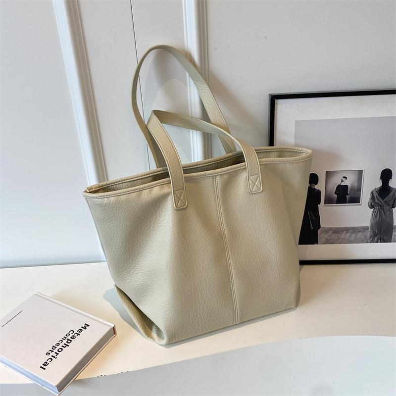 

Large Capacity Commuter Tote Bag for Women Autumn New Casual Retro Lychee Pattern Shoulder Bags Korean Versatile Handbags (30cm<Max Length<50cm) бежевый