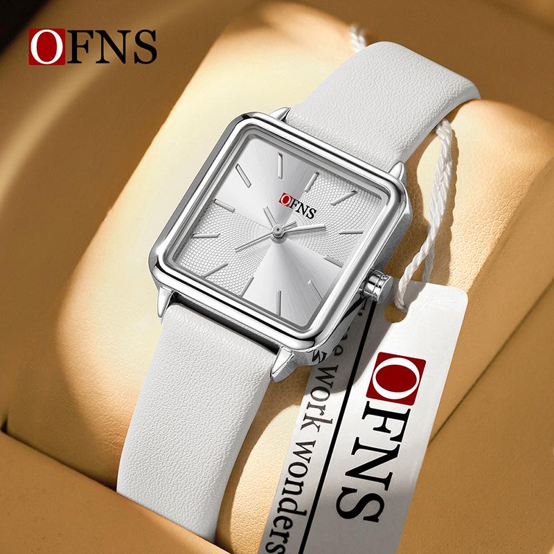 Oufanny Women s Classic Square Waterproof Quartz Watch with Leather Strap and Simple Bar Markers серебряный