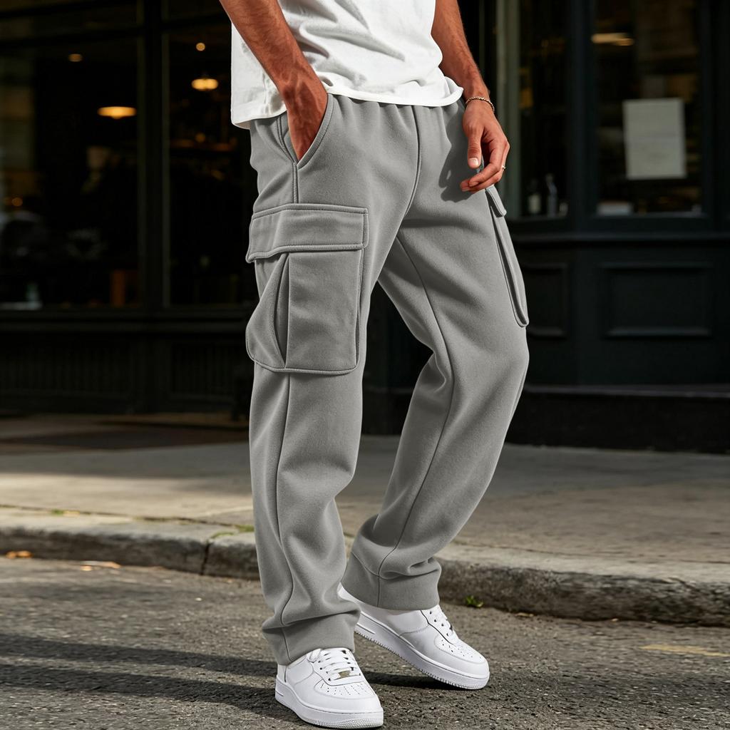 Herren-Jogginghose mit 4 Taschen, elastischer Bund mit Kordelzug, gerade Beine, Trainingshose