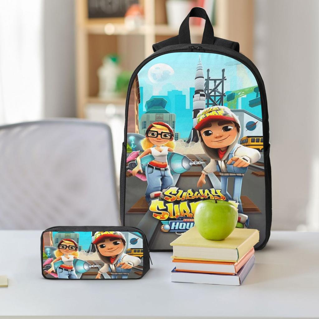 Set di 3Zaini per la Scuola del Videogioco Subway Surfers per Bambini Set Zaino con Astucci e Portapranzo per Studenti Scolastici Zaino