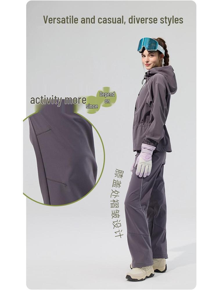 Water-Repellent Durable Outdoor Micro-Flare Pants with Autumn/Winter Velvet Warmth
