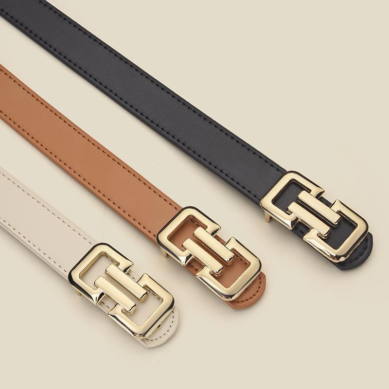 Women's Multicolor Leather Belt with Alloy Buckle - Versatile Thin Waist Belt