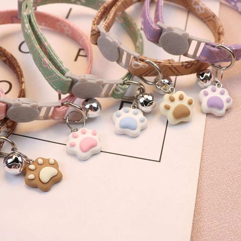 Cute Neck Pet Collar with Bell for Small Dogs Puppy Kitten Stuff Things Accessories Adjustable Footprint Cat Breakaway