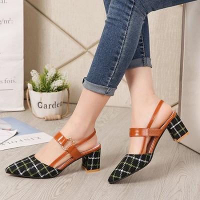 Mode Damen Sandalen Schuhe 2024 Neue Hohle Grobe Sandalen Hohe Absätze Flacher Ausschnitt Spitzpumps Arbeit Damen Sexy Flache Sandalen