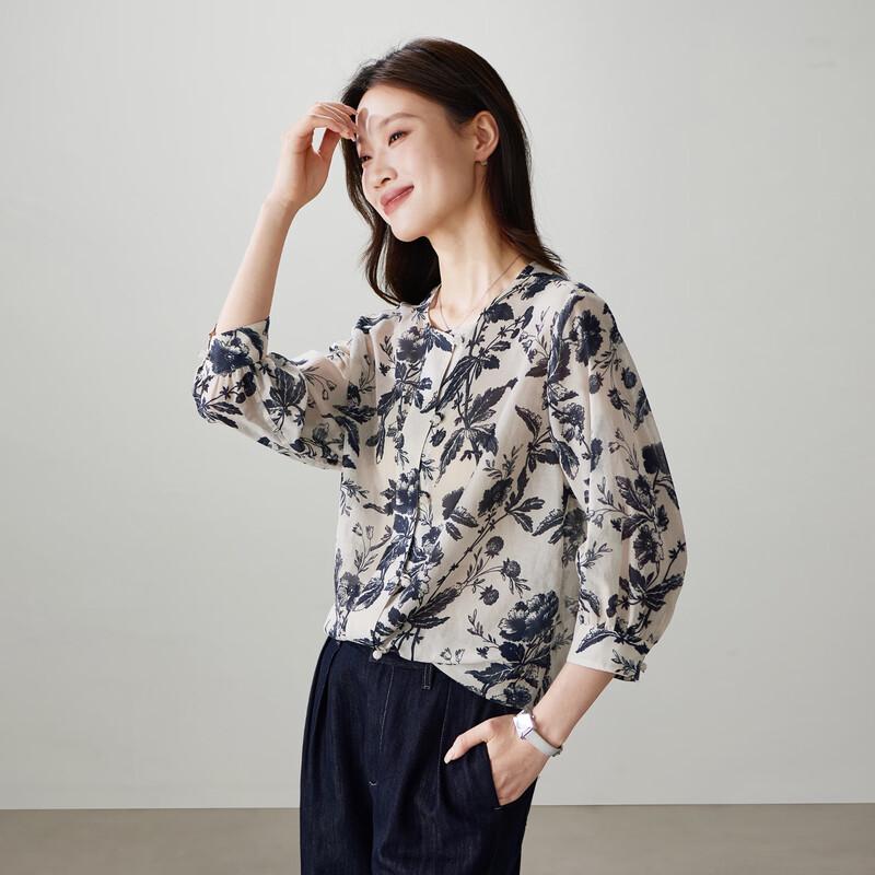 SOFSIL French Print Silk Blend Round Neck Shirt S