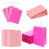24pcs Kraft Paper Gift Bags Pink & Rose Red DIY Festival Party Tote Present Bags Supermarkets Gift Shops Packaging Supplies YMY