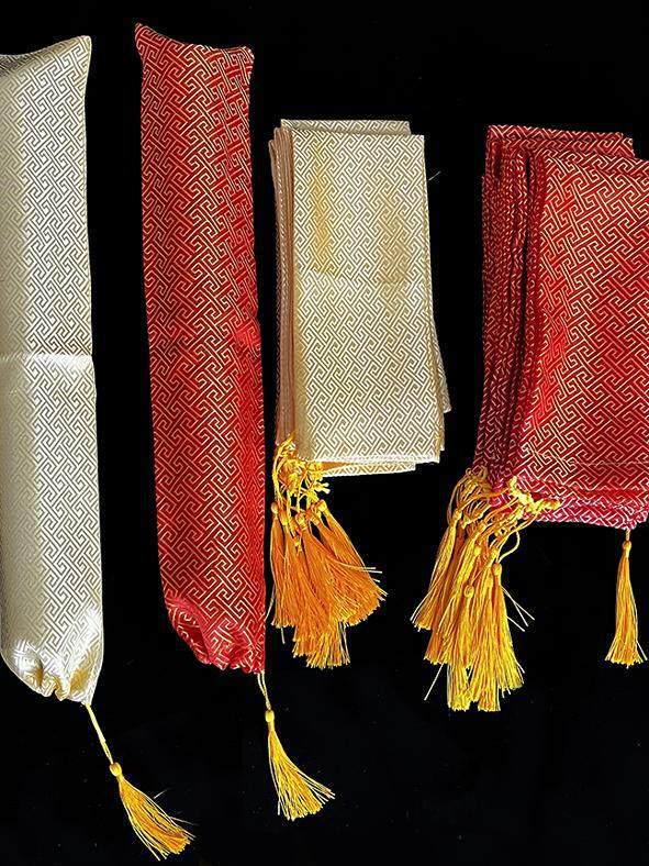 French Art Brocade Storage Bag: Silk Woven Calligraphy & Painting Pouch, Wanzi Pattern, 40cm Drawstring. Red Wanzi Pattern 40CM