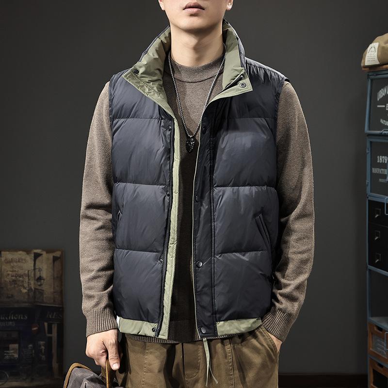 Winter American Trendy Brand Color Matching Stand-up Collar Men's Down Vest White Duck Down Thermal Vest Fluffy Vest Bread Clothes