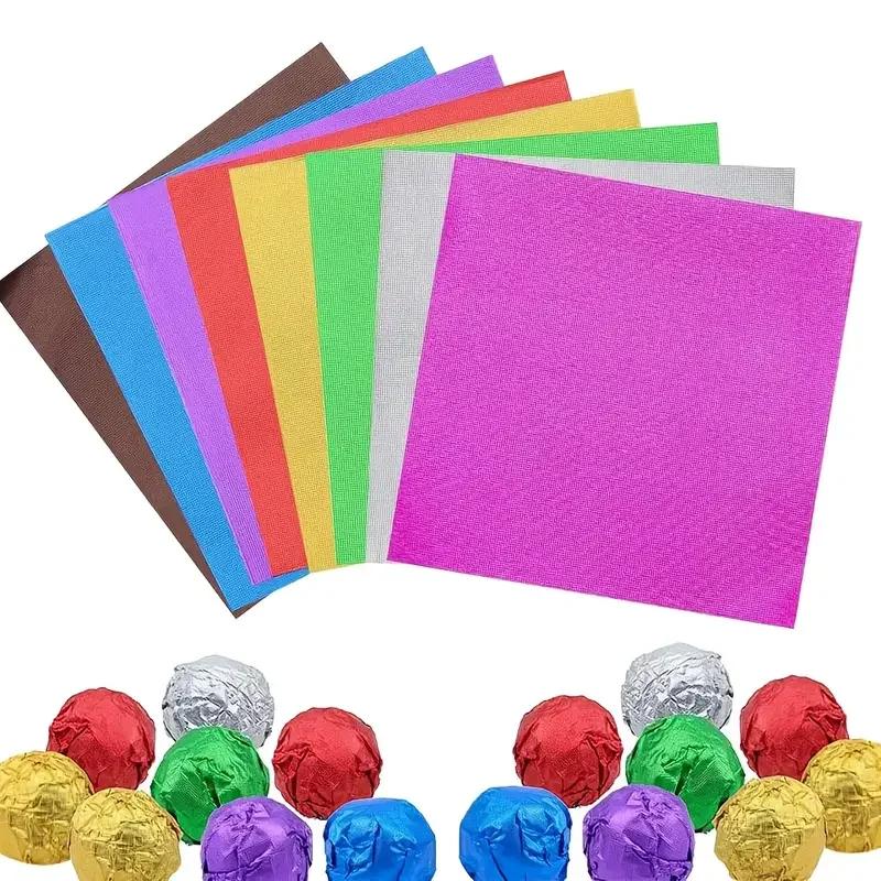 100pcs 10cm Gold Aluminium Foil Wrapper Paper Wedding Chocolate Paper Candy Wrapping Paper Sheets Wedding Party Candy Packaging