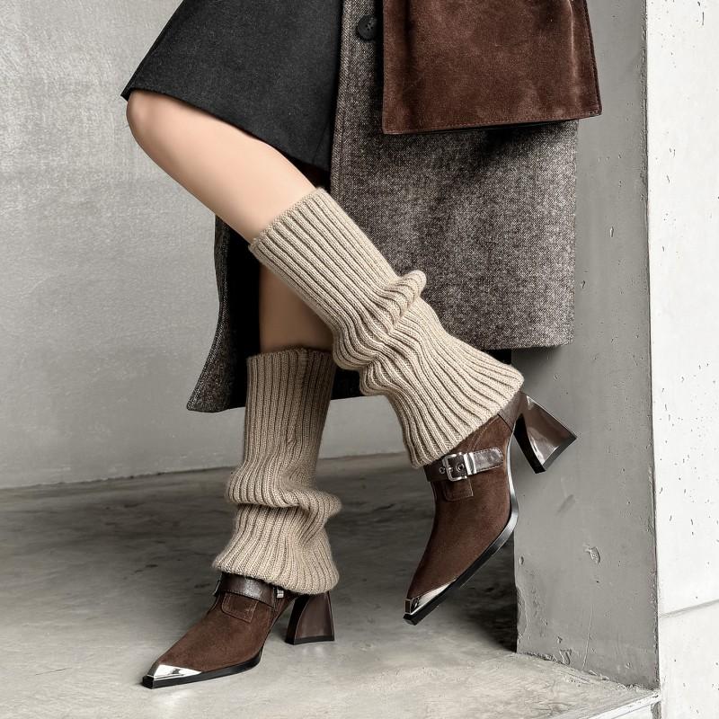 7.5CM Womens Pointed Toe Chunky Heel Loafers Fashion Simple Elegant Fall Single Shoes