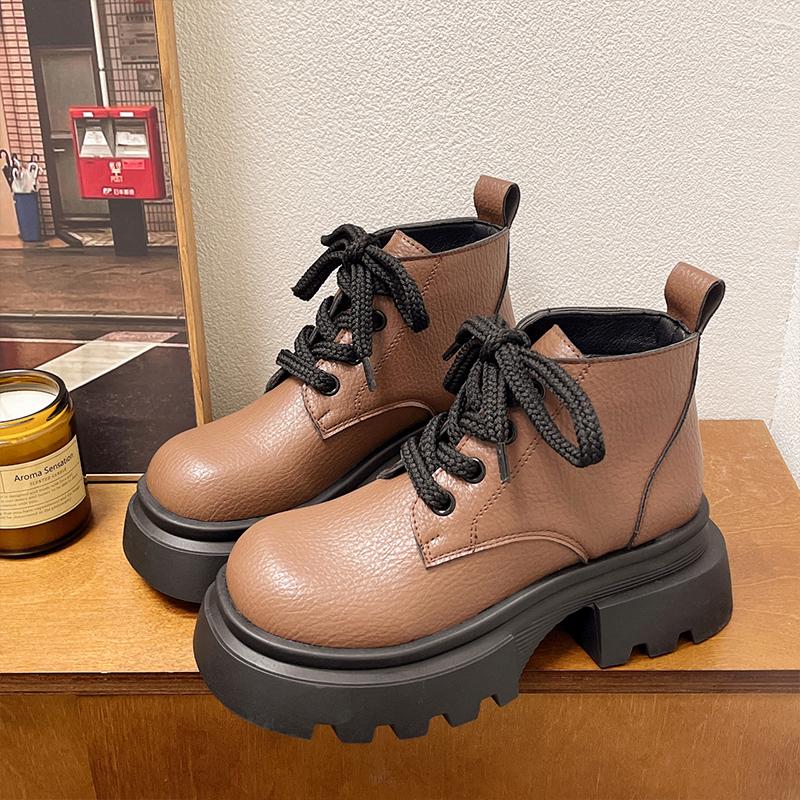 Platform Women Snow Ankle Boots Mid Heels Motorcycle Boots Lace Up Classic Oxford Shoes Winter 2024 Trend New Gladiator Zapatos