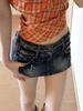 American Retro Embroidered Double Waistband Denim Skinny Skirt Shorts - Spring 2026