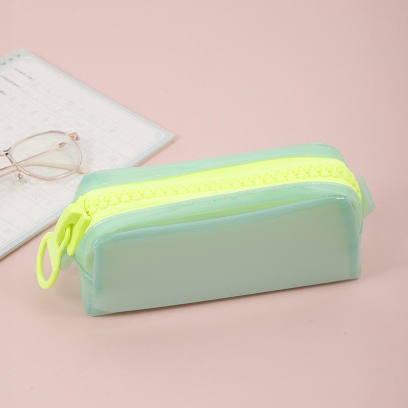 PVC Large Zipper Pencil Case Fluorescent Transparent Color Square Large Capacity Student Stationery School Supplies Storage Bag