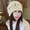 Women's Hollowed Out Knitted Hat Casual Beret Cap Fashion Flowers Breathable Skullies Hat Sun Visor