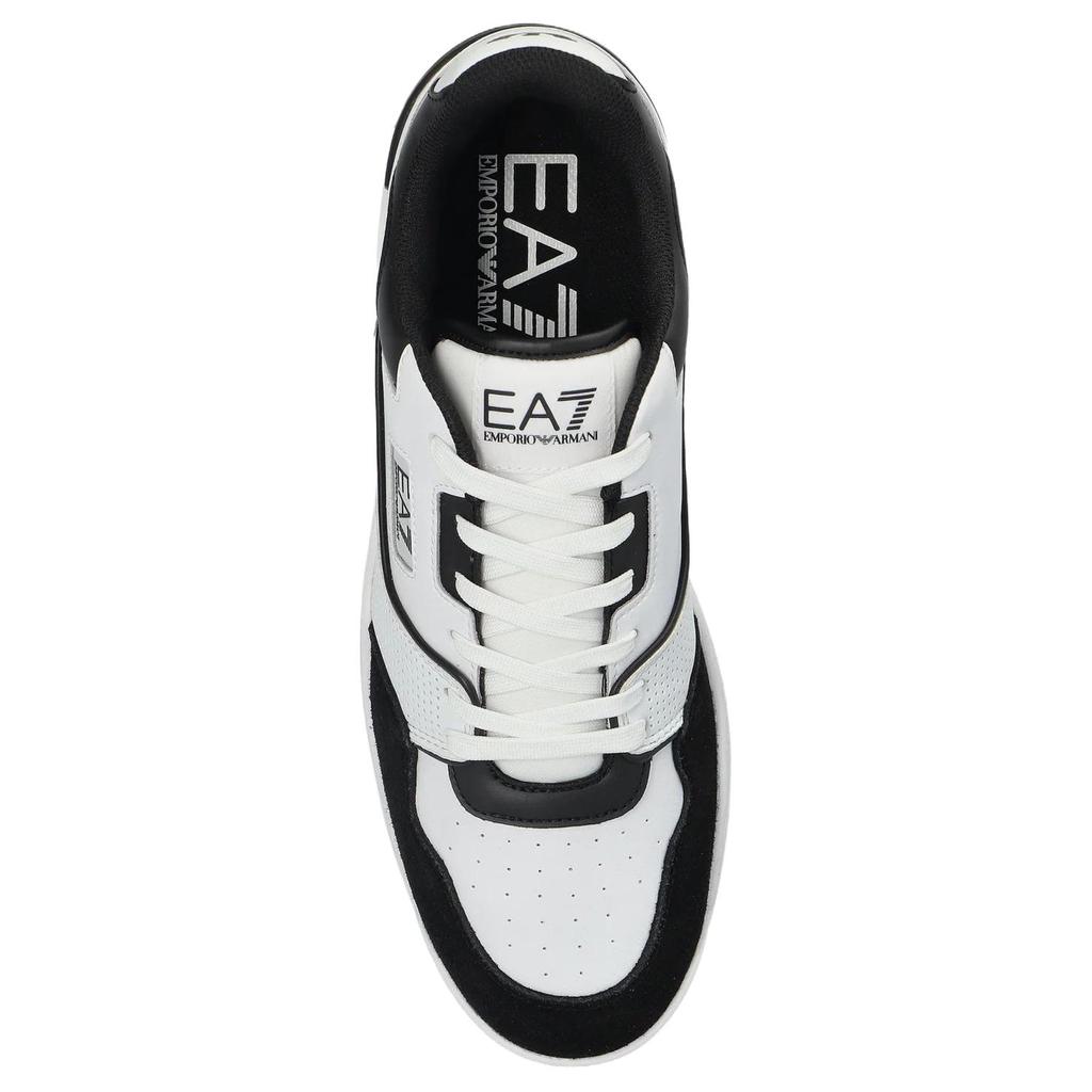 Emporio Armani EA7 Perforated Round Toe Lace-Up Logo Print Low-Top Sneakers Unisex Sneakers White Black X8X187XK402C695