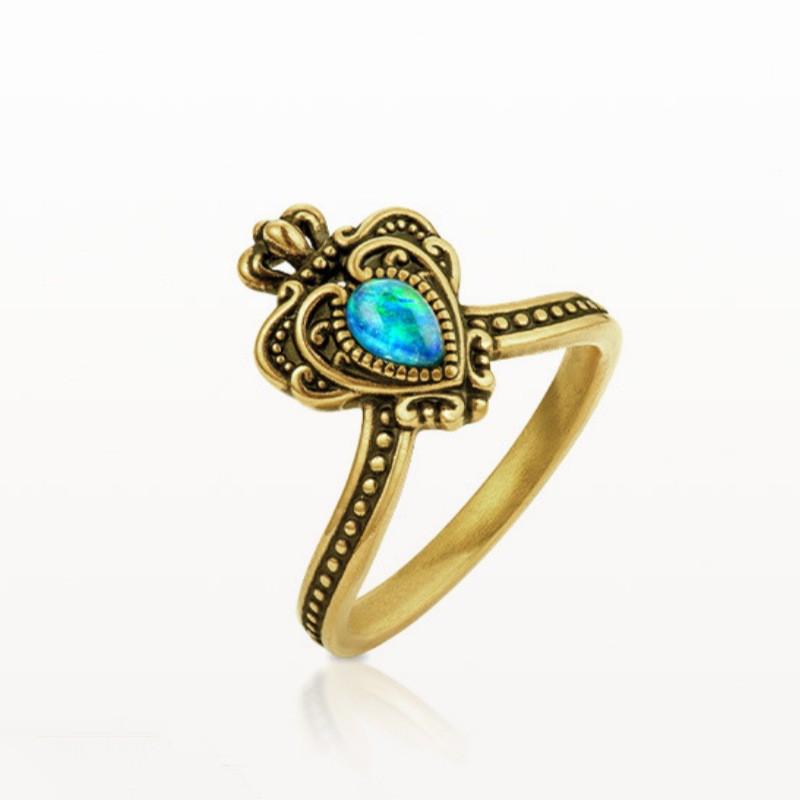 Adjustable Open Heart Opal Ring In Antique Gold Plated Retro Vintage Style Unisex Jewelry Gift Adjustable Open Band