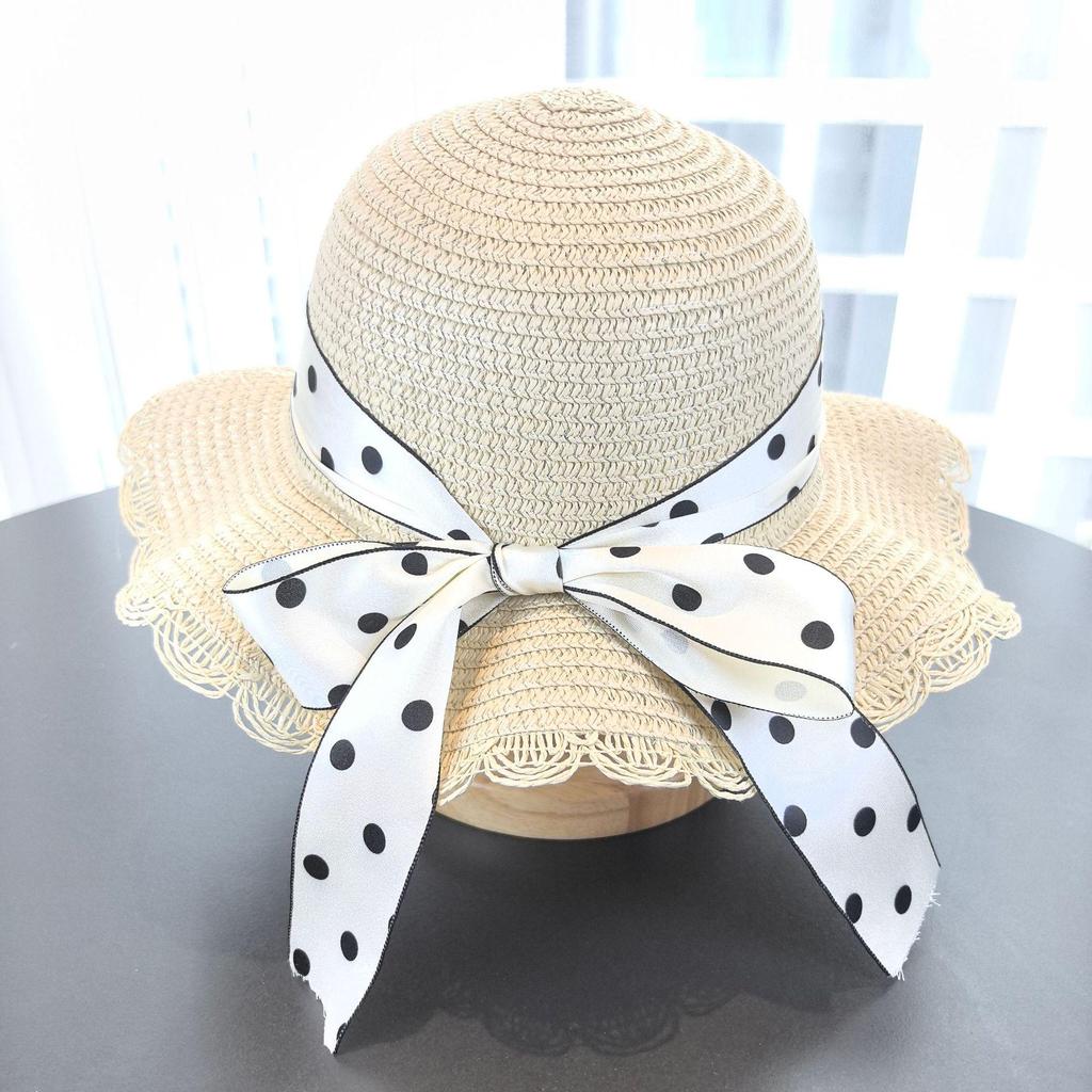 Girls' Korean Style Straw Beach Sun Hat with Sunscreen and Matching Bag