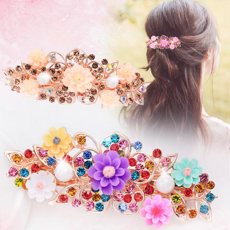 Korean Rhinestone Spring Hair Clip - Versatile Medium/Large Size for Women
