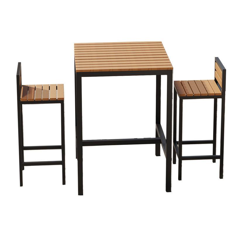 Outdoor Wood-Plastic Waterproof Bar Table & Chairs Set - High-Legged, Wall-Leaning Design for Balcony or Coffee Shop