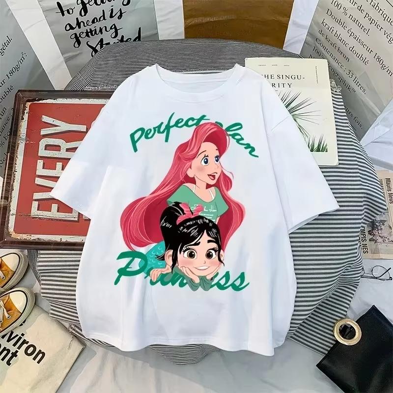 

2026 New Cute Princess Ariel Mermaid Classic Pattern Breathable Crew Neck Top Short Sleeves for Everyday Wear S