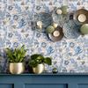 Blooming Wall DPYC01 Blue Pomegranate and Rolled Flower and Leaves Textured Peel and Stick Wallpaper Self-Adhesive Prepasted Wallpaper