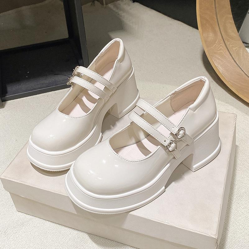 

Black British Mary Jane women s shoes small height increase small leather shoes women s platform jk single shoes loafers high heels 40