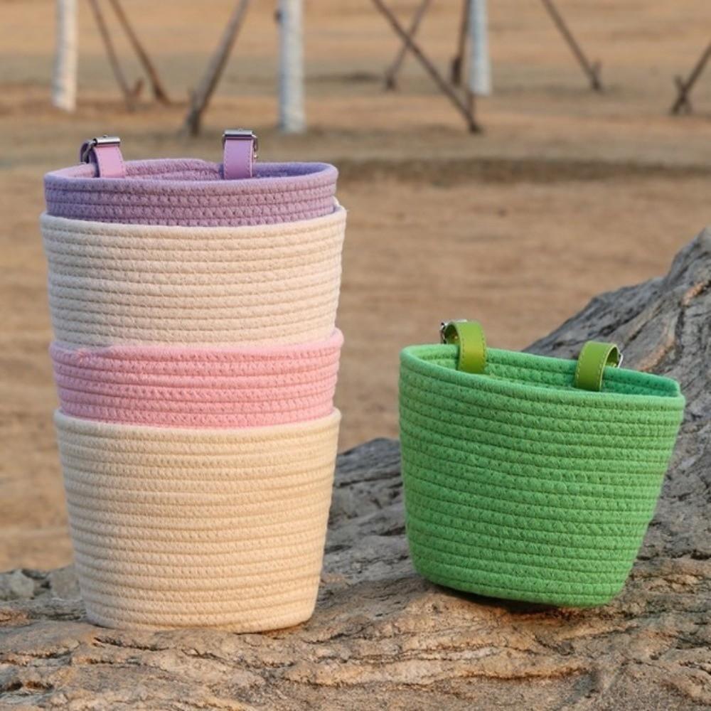 Cute with Rope Handle Bicycle Basket Removable Solid Color Bike Carrier Bag Large Capacity Storage Basket Bike