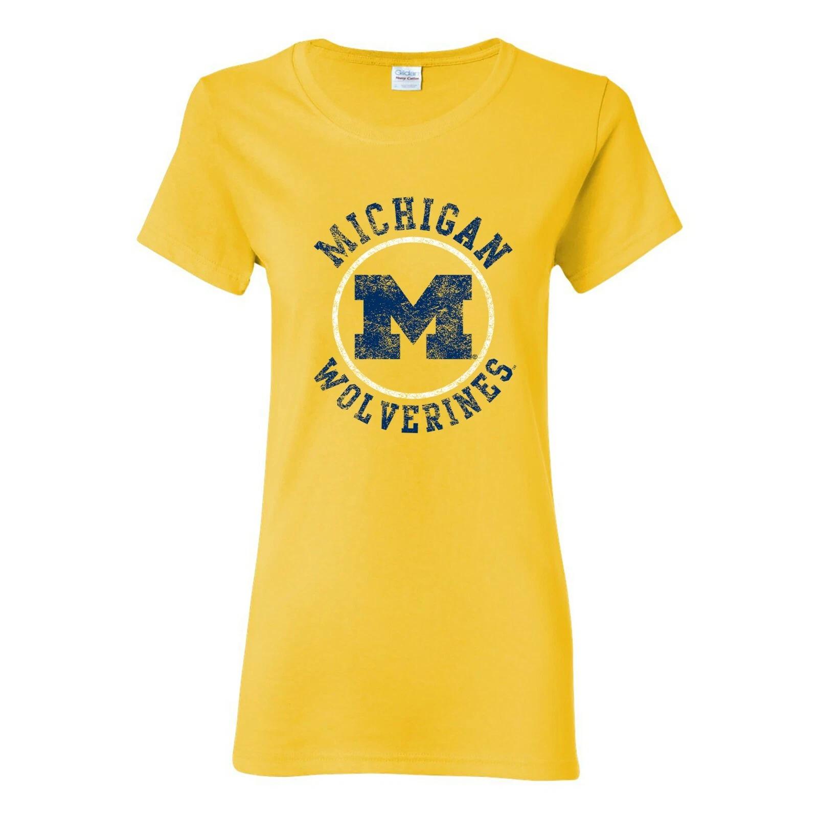 University Michigan Wolverines Distressed Circle Logo Womens T-Shirt M