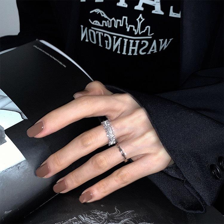 Light Luxury Niche Super Flash Zircon Ring Women'S Simple Design Cold Wind Fashion Personality Index Finger Open Ring