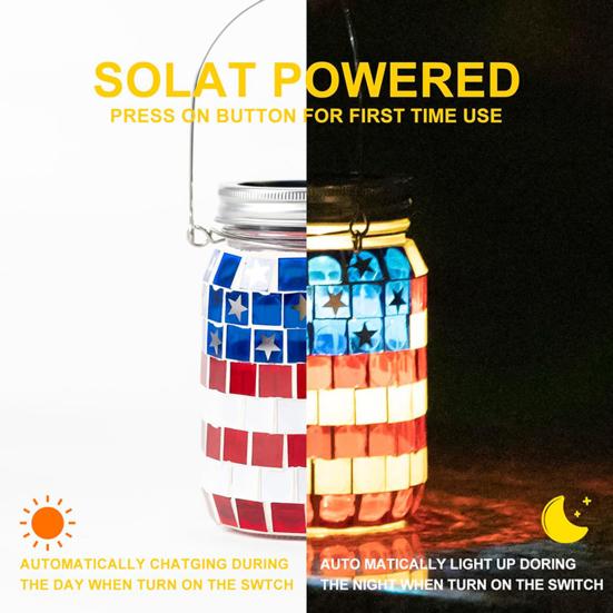 1/2Pcs Solar Garden Light, Outdoor Waterproof Solar-Powered Hanging Lantern with American Flag Design for Independence Day Holiday Decoration