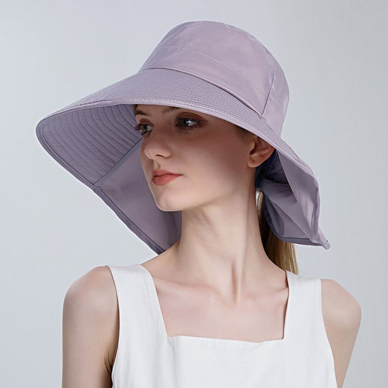 

8112 Sun Hat Female Sun Protection Big Brim Hat Fashion Ponytail Bucket Hat Fashion Outdoor Summer Sun Hat Big Brim Hat Smoked clothes purple