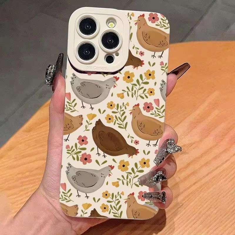 Cute Chicken Flower Pattern Phone Case For iPhone 17 Air 16 E 15 14 13 12 11 Pro Max Plus Mini SE 2020 2022 Soft Silicone Cover