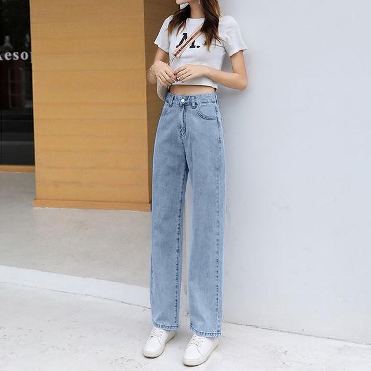 

Женские легкие джинсы широкого кроя: Узкие, универсальные, в корейском стиле, свободные, длиной до пола, с высокой талией, модная весенняя коллекция Small