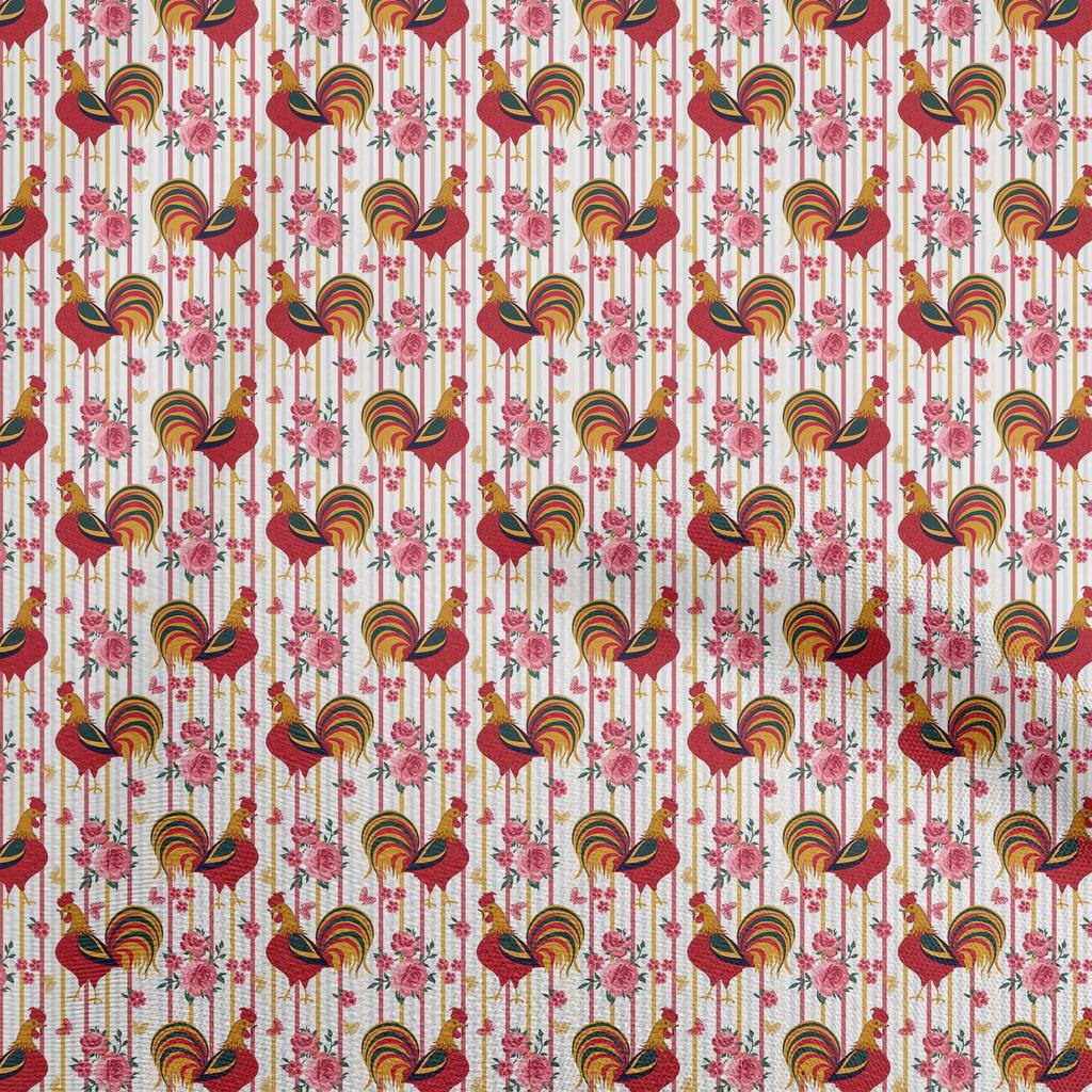 oneOone Cotton Flex Grayish Blue Fabric Birds Rooster  Quilting Supplies Print Sewing Fabric By The Yard 40 Inch