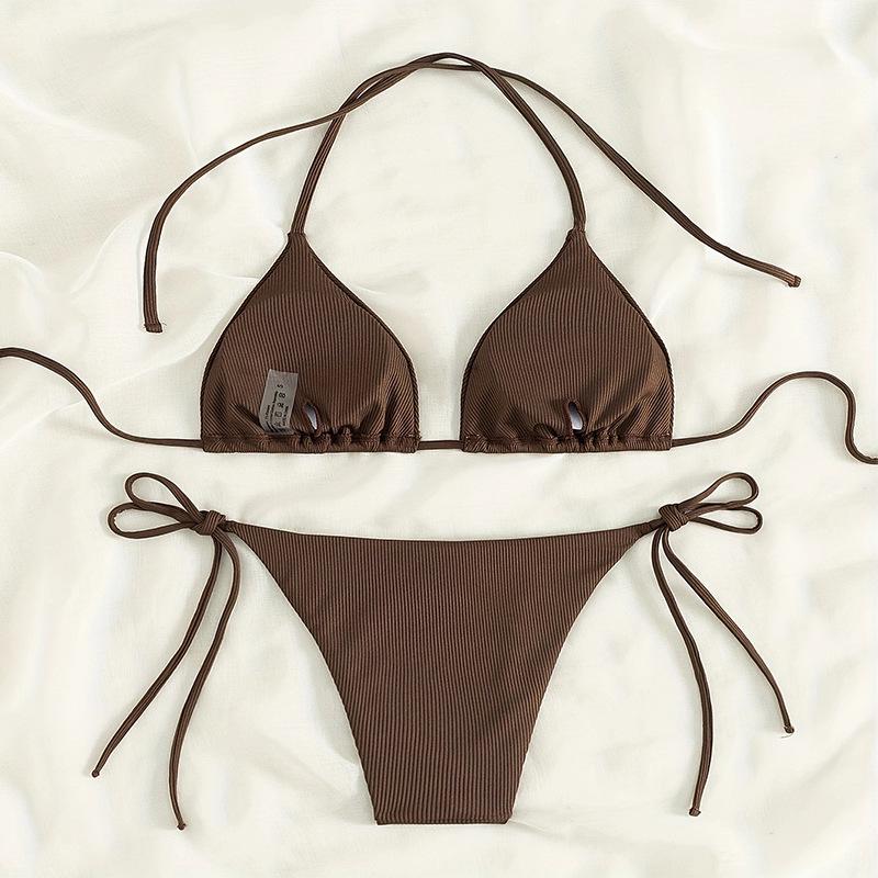 2025 European & American Lace-up Solid Color Sexy Bikini Swimsuit - Women's Beach Hot Spring Swimwear